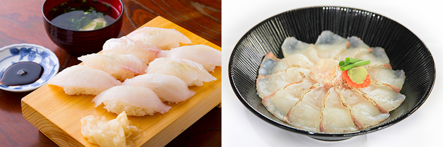 扁口鱼寿司和比目鱼盖饭